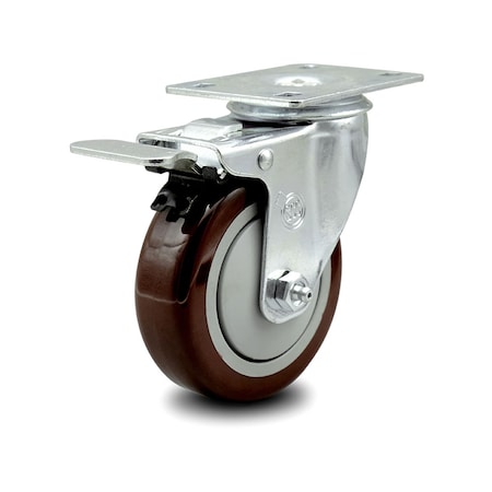 Service Caster 4 Inch Maroon Polyurethane Wheel Swivel Top Plate Caster with Total Lock Brake SCC-TTL20S414-PPUB-MRN